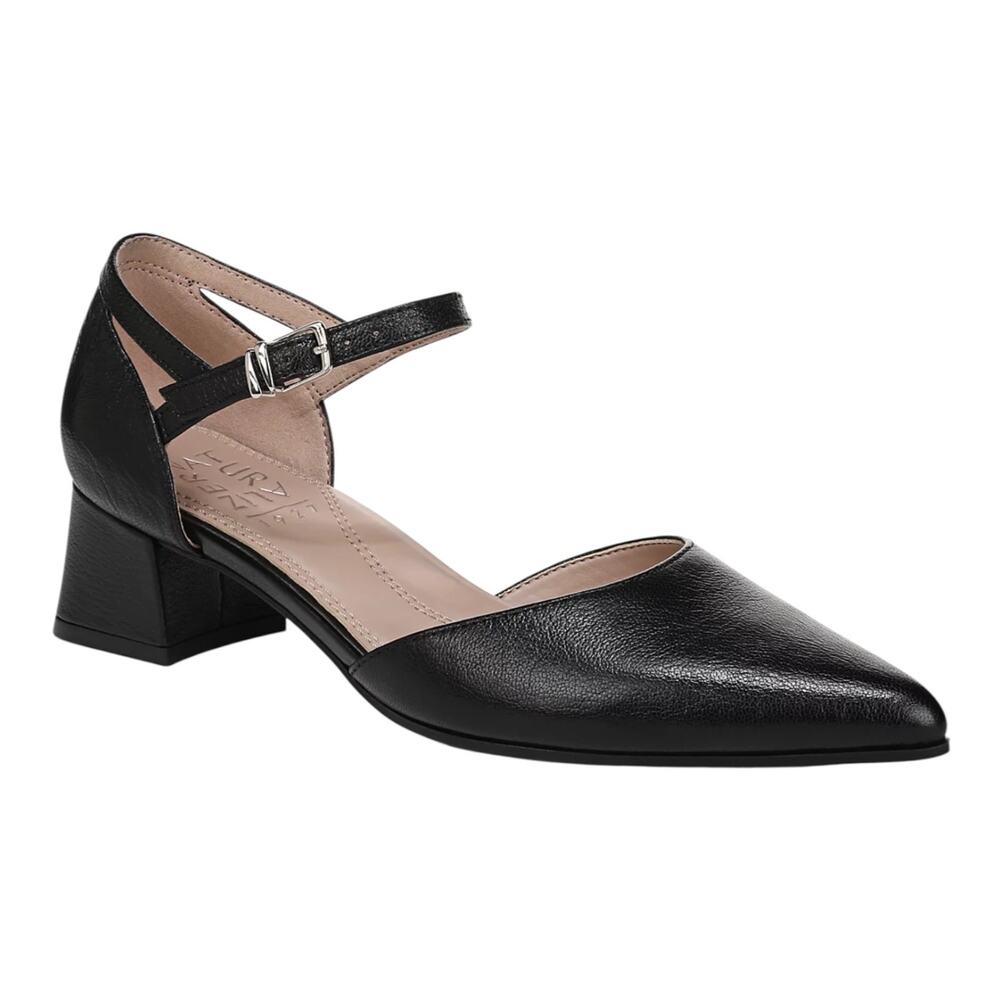 Naturalizer Women's Maddox Leather Block Heel Ankle Strap Pumps Black Size 9 W